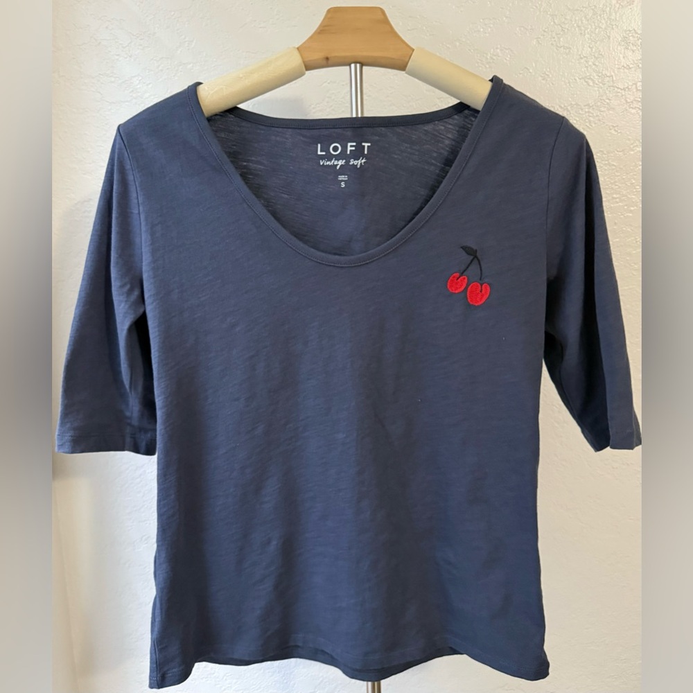 Loft Cherry Embroidered Top-Size Small